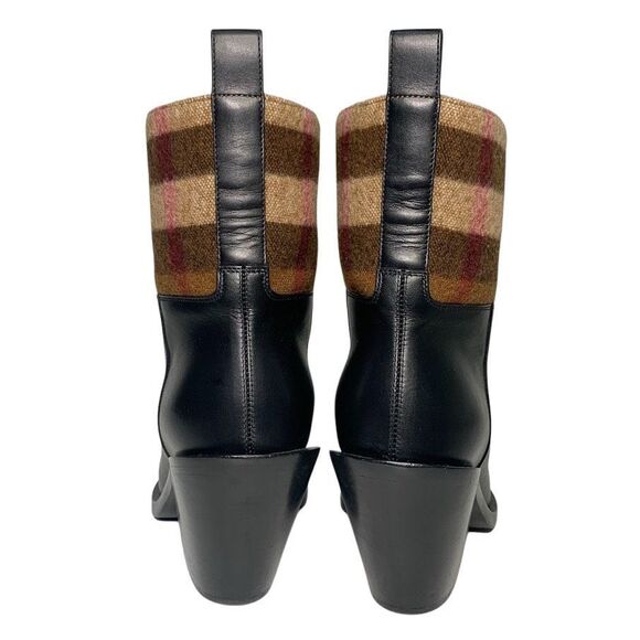 Burberry Danielle Low Calf Nova Check Heeled Boot EU 38 Leather and Wool Pull On - Picture 8 of 14